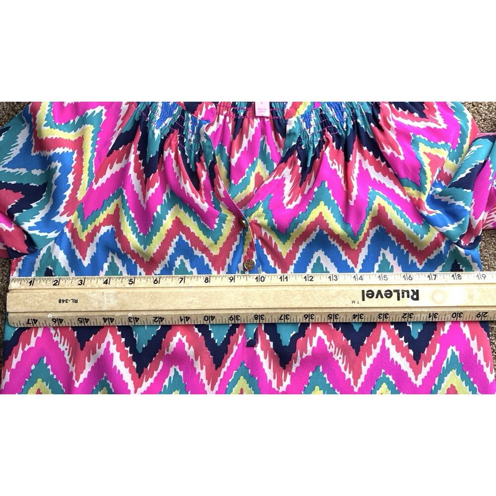 Lilly Pulitzer 100% Silk Multicolor Zigzag Ikat Print Resort Blouse Small - Picture 8 of 8